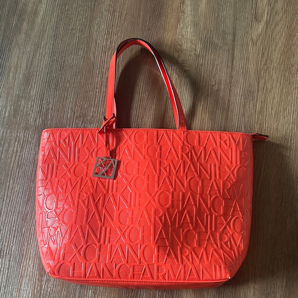 Armani Exchange Bold Red Embossed Tote